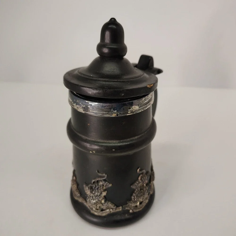 Small Beer Stein Wood‎ Black Silver Liner  6.5